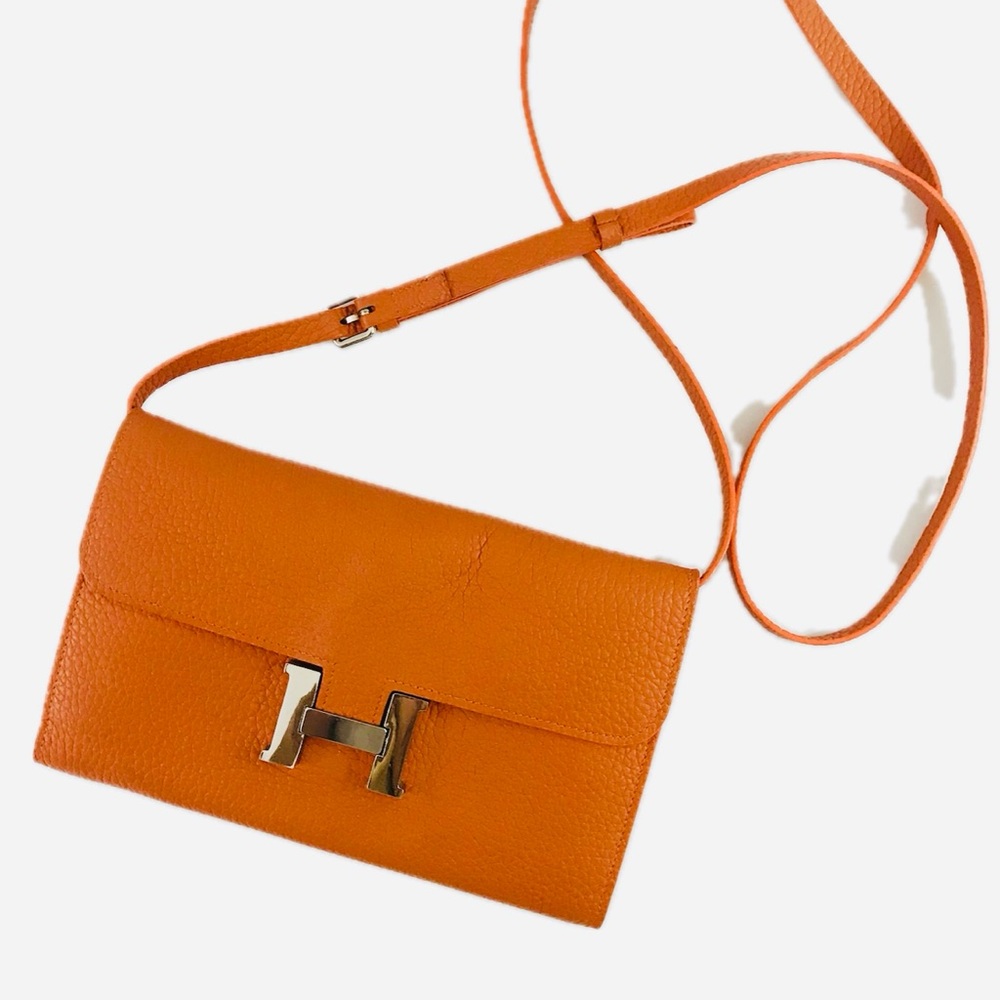 Designer Inspired Orange Wallet on a String  Gold Accents